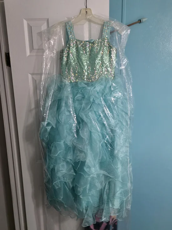 Girls' Aqua Ruffle Sequin Formal Dress - Sleeveless - Picture 2 of 2